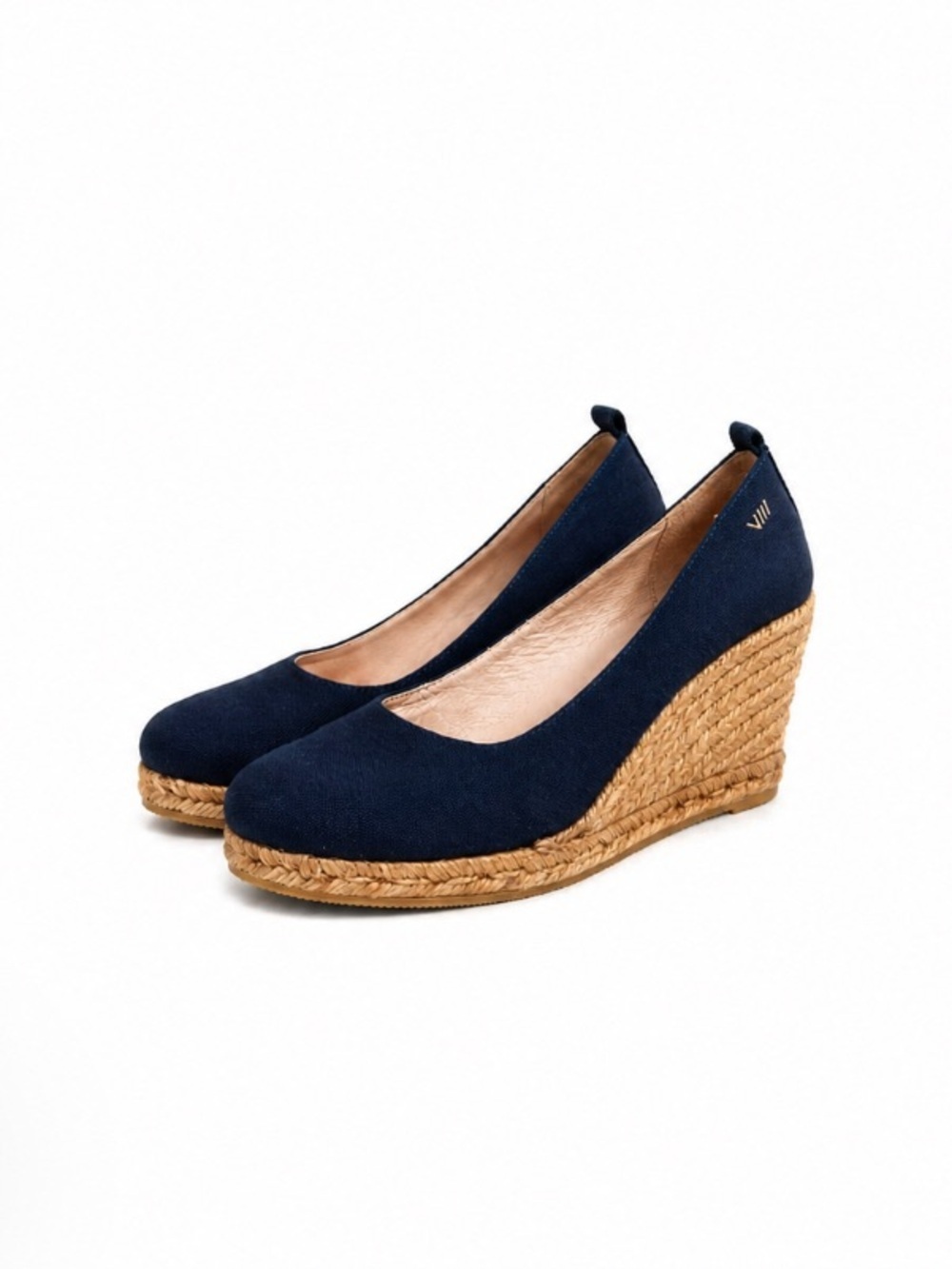 Viscata Roses U-Cut Espadrille Wedges Navy Size 41 Platform Heel Spain EUC!